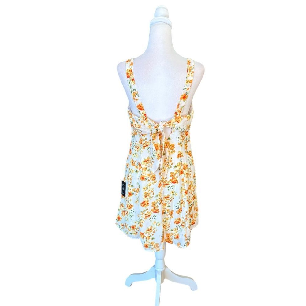 Lulus Day Date Tie Back White Orange Floral Mini Dress Womens Size Large New - Picture 4 of 13